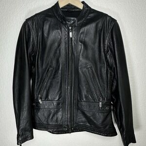 Harley Davidson Genuine Leather Jacket Black Riding Gear Vented Logo Women's Sml